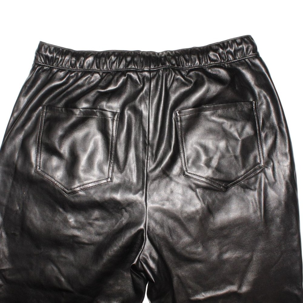 Zara Large Vegan Faux Leather Stretch Tie Waist Straight Leg Ankle Crop Pants - Picture 5 of 7